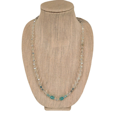 Vintage Iridescent Crystal & Teal Glass Beaded Necklace Boho