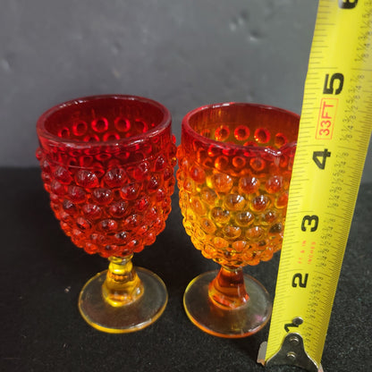 Vintage L.E. Smith Hobnail Red Amberina Goblet orange aperitif knobby glasses 4"