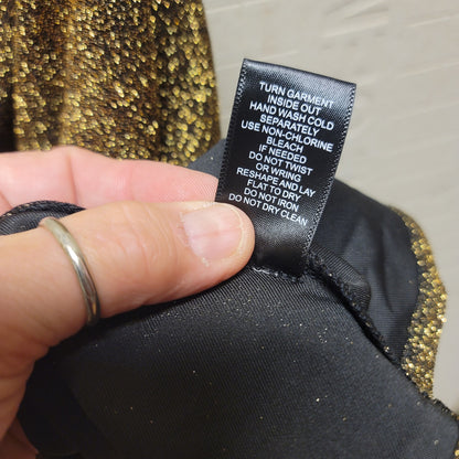 RowA skirt Gold Mini Flounce Sparkle Glitter Black lining Size Large Stretch NEW