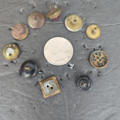 LOT Q of 10 Antique Vintage Victorian Brass Mixed Materials Buttons ESTATE FIND