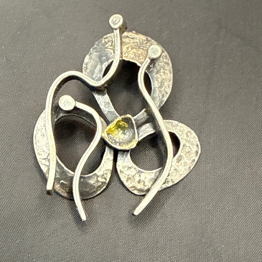 Brutalist Moderne Silver Pendant Hammered Abstract Open Center