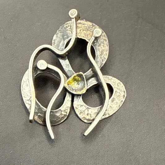 Brutalist Moderne Silver Pendant Hammered Abstract Open Center