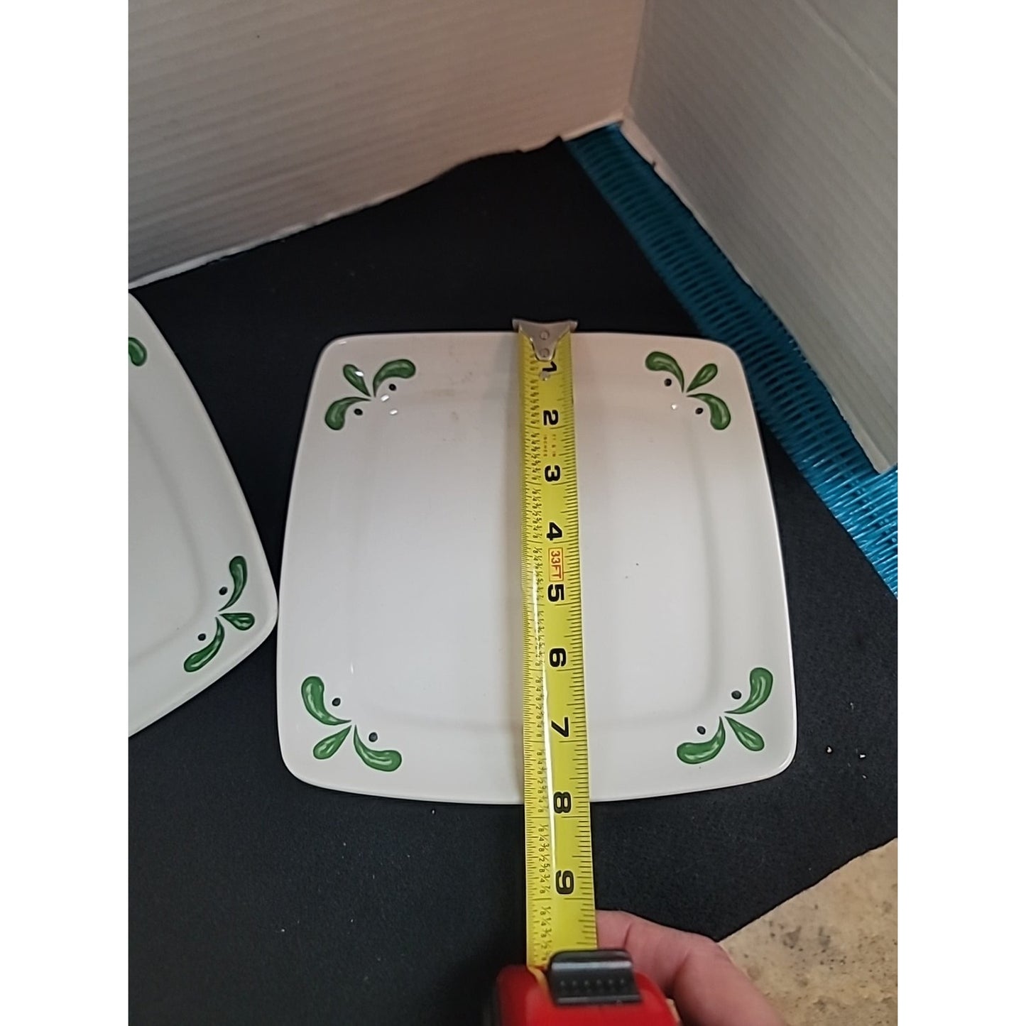 Olive Garden Buffalo China Restaurant Ware 8” Square Plates Green Olive Leaf 2