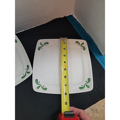 Olive Garden Buffalo China Restaurant Ware 8” Square Plates Green Olive Leaf 2