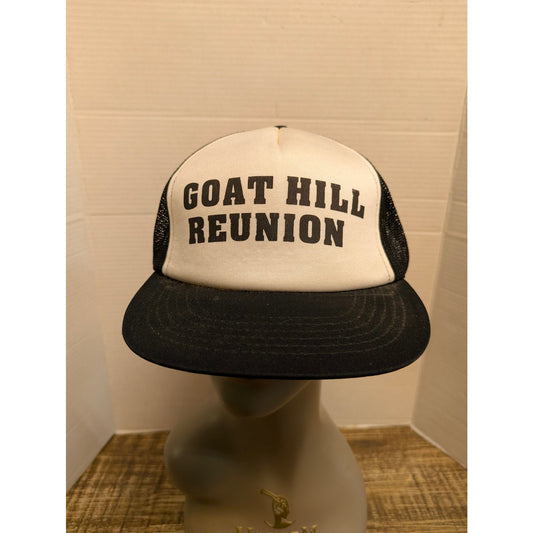 Vintage Goat Hill Reunion Black White Trucker Snapback Baseball Cap Hat Y2K