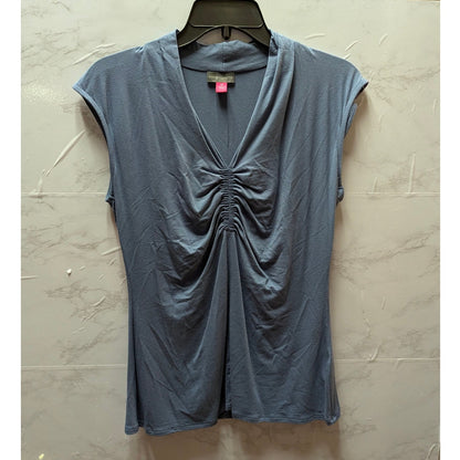 Vince Camuto Blue Cap Sleeve Ruched V-Neck Top Size Medium