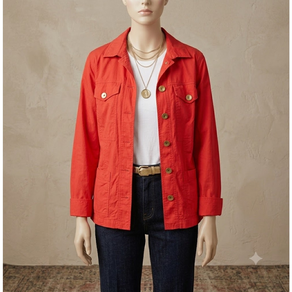 CAbi gathered Back Button Down Jacket Vintage Long Sleeve Red Size Small