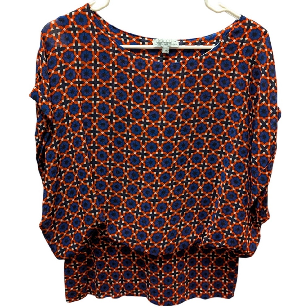 Joseph A Geometric Print Dolman Sleeve Top Womens Medium Blue Orange Blouse