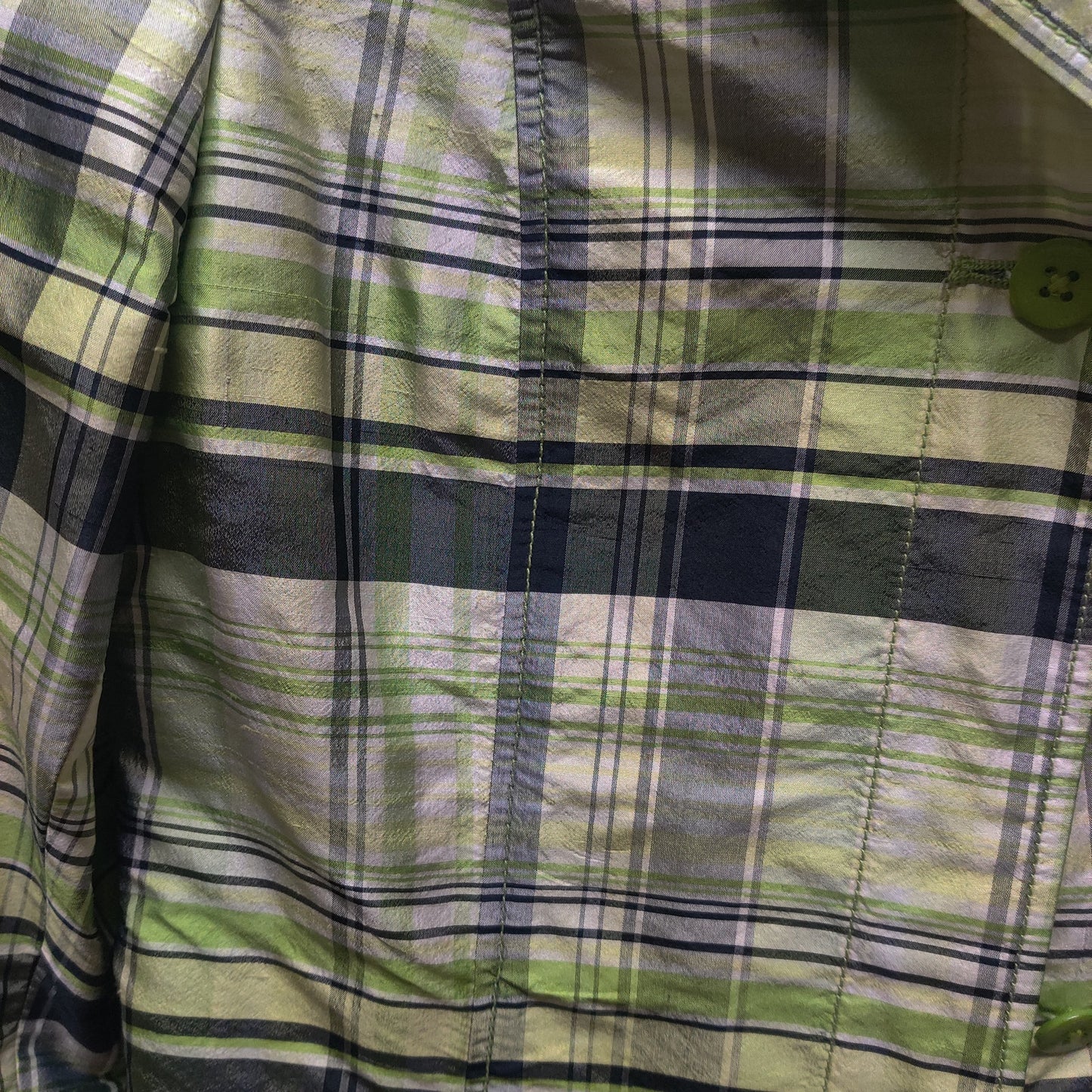 Ellen Tracy Green Plaid Silk Blazer Structured Tartan Preppy Jacket Size 4