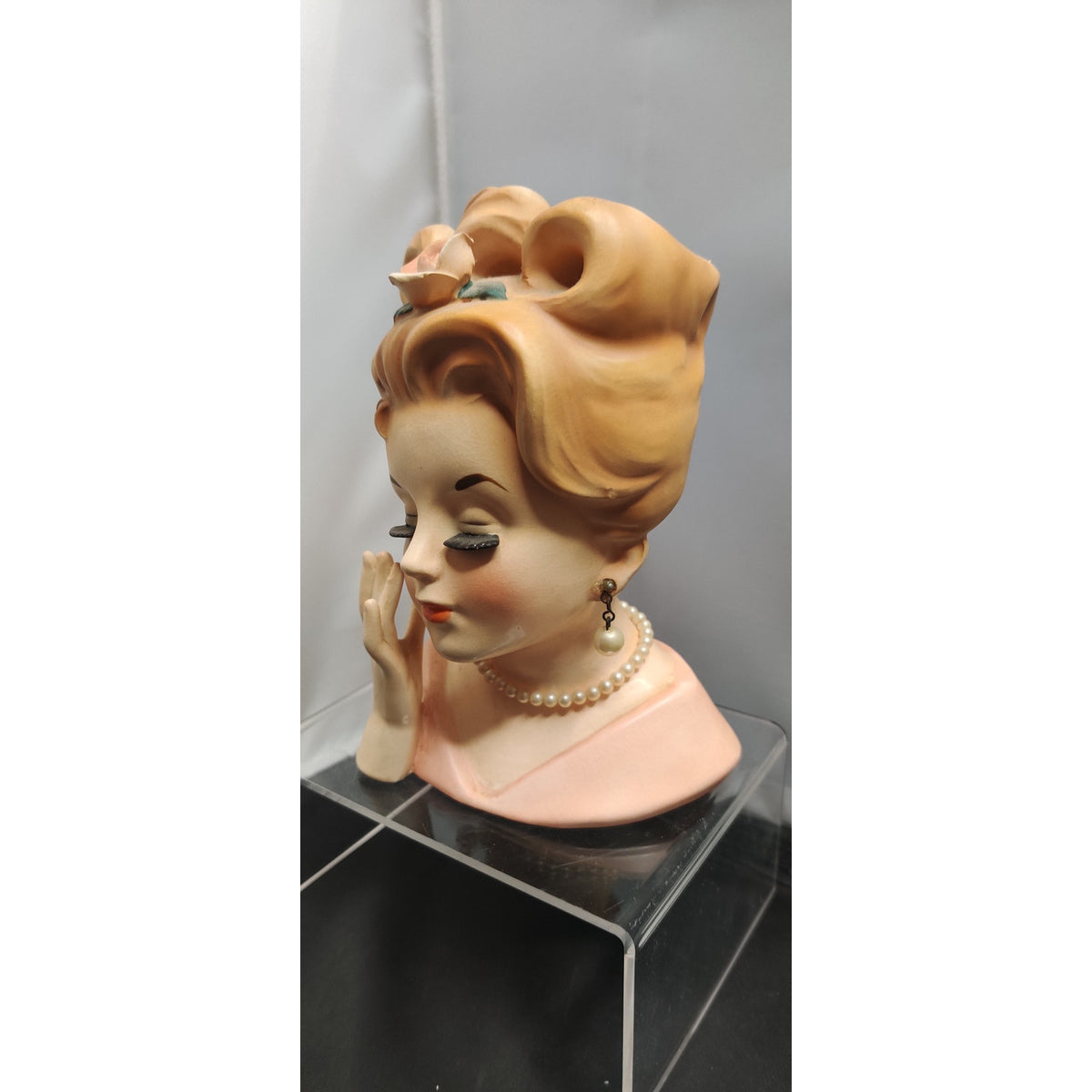 Inarco 1962 E-779 Lady Headvase Planter MCM Kitsch Pink Updo Retro Ceramic Decor