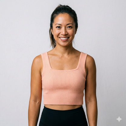 GB Gianni Bini Peach Pink Ribbed Square Neck Sleeveless Knit Cami Crop Top XL