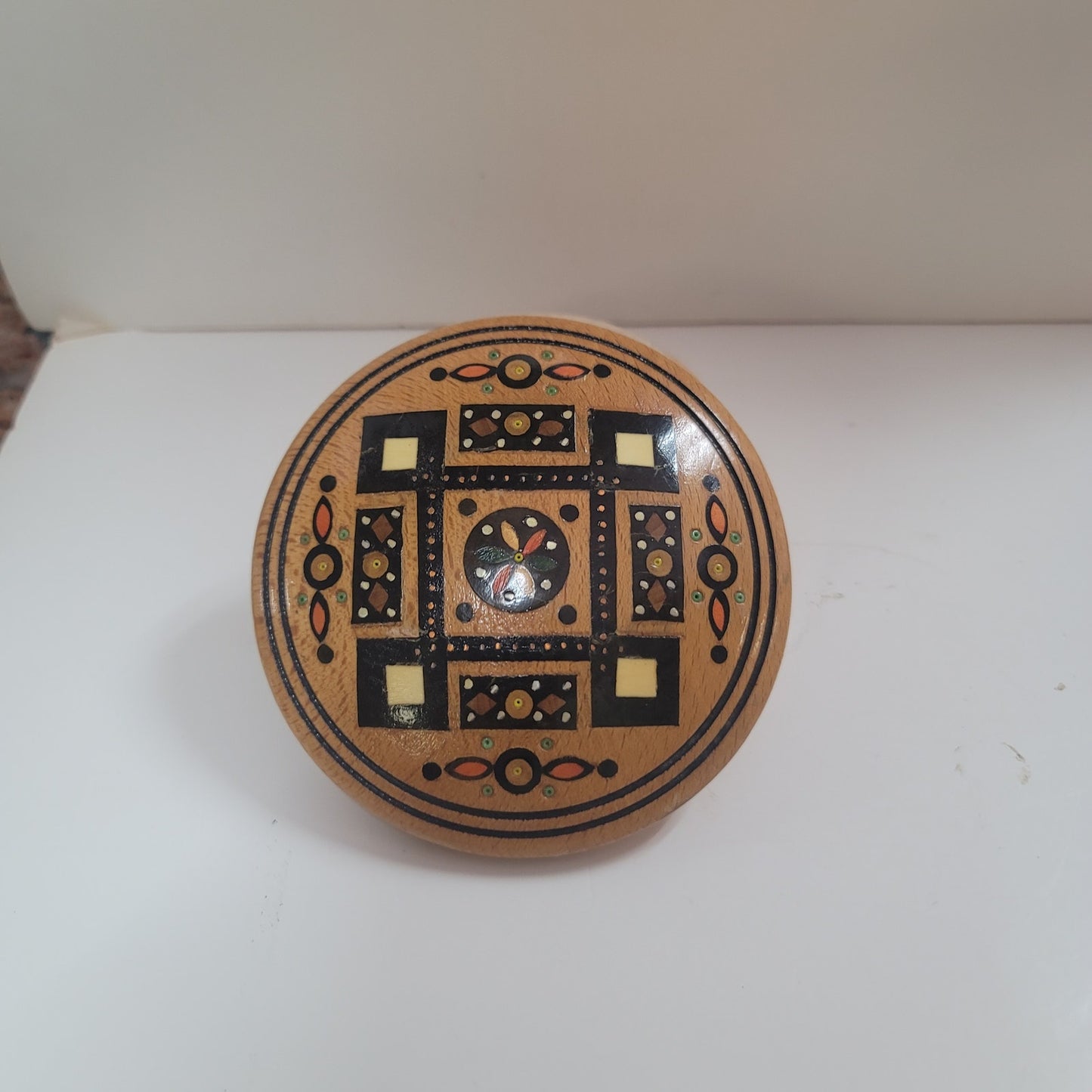 Handcrafted Wooden Jewelry Box w/ lid Handmade Mosaic Box round wooden jewelry