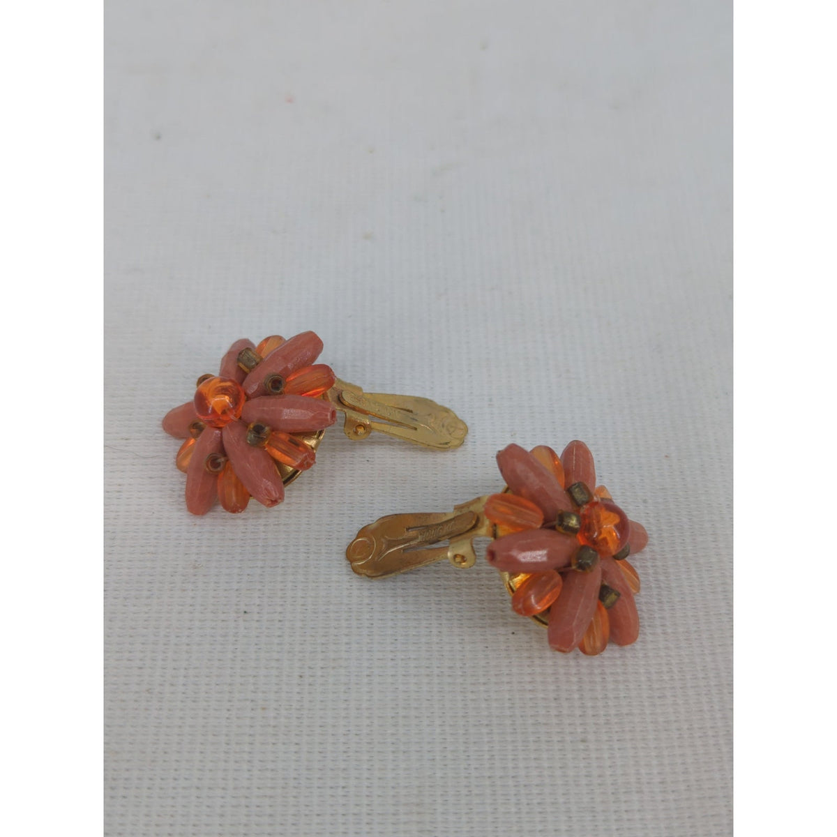 Vintage Hong Kong Spike Bead Cluster Clip On Earrings Mid Century Retro Chic