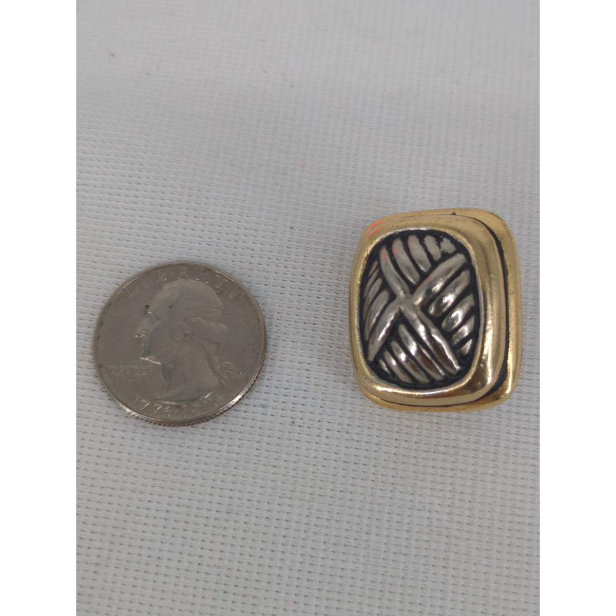 Vintage Two-Tone Mixed Metal Basketweave Door Knocker Clip On Earrings Glamour