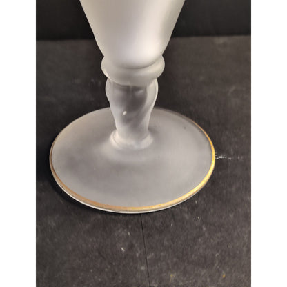 Vintage Frosted Satin Glass Hand Painted Floral Bud Vase Gold Trim