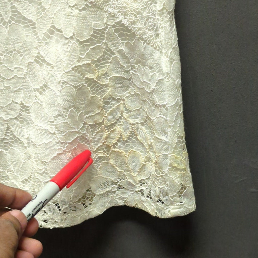 Vintage Laundry by Shelli Segal White Lace Blouse Sheer Collar Top Flawed Small