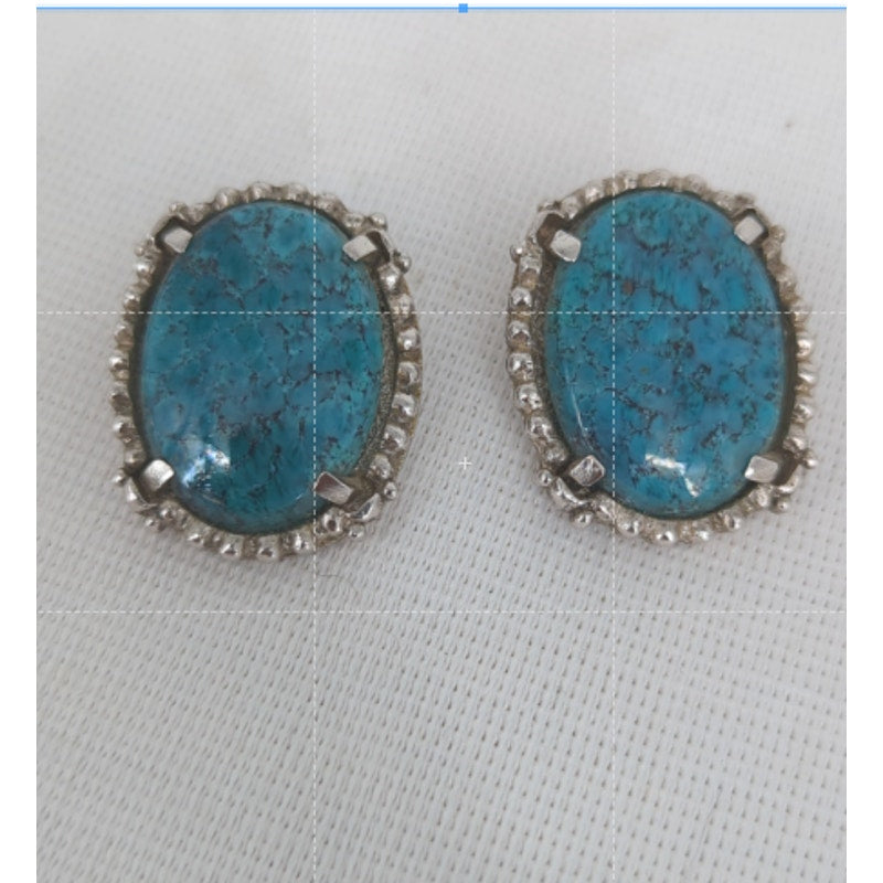 Signed Whiting and Davis Co Turquoise Clip On Earrings Silver tone