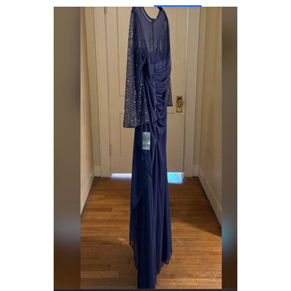 ALEX evenings Size 14W Wedgewood Blue Formal pearl sleeves 3/4 Sleeve NEW