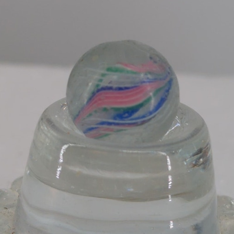 Antique German Latticinio Core Swirl Pink Blue Glass Marble 5/8" Toy Gem #BOXA4