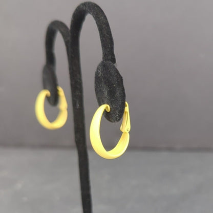 Vintage 1970s Retro Bright Yellow Enamel Gold Tone Hoop Clip On Earrings