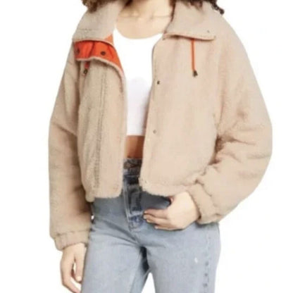 BP. Faux Fur Cropped Zip Front Bomber Jacket Sz XL/Extra Large in Beige NWT