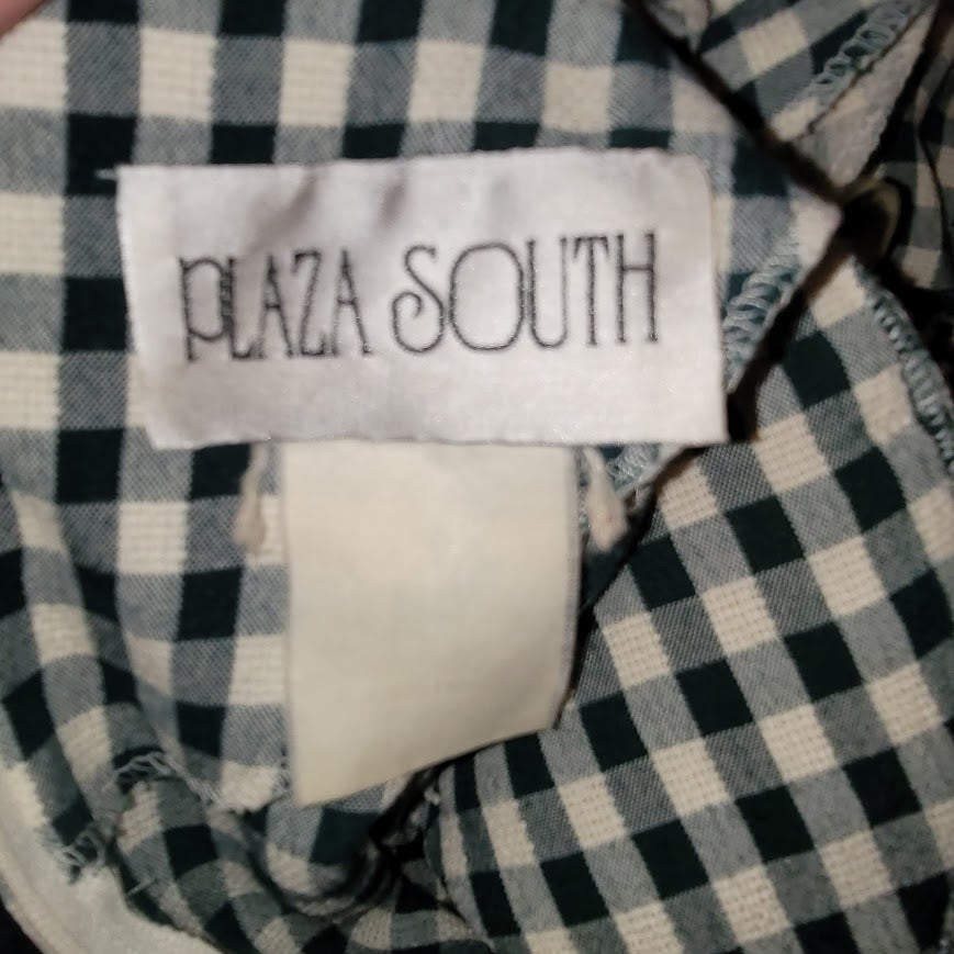 Vintage Plaza South Green Gingham Check Midi Dress Large Frog Closures Medium