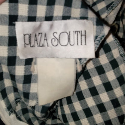 Vintage Plaza South Green Gingham Check Midi Dress Large Frog Closures Medium