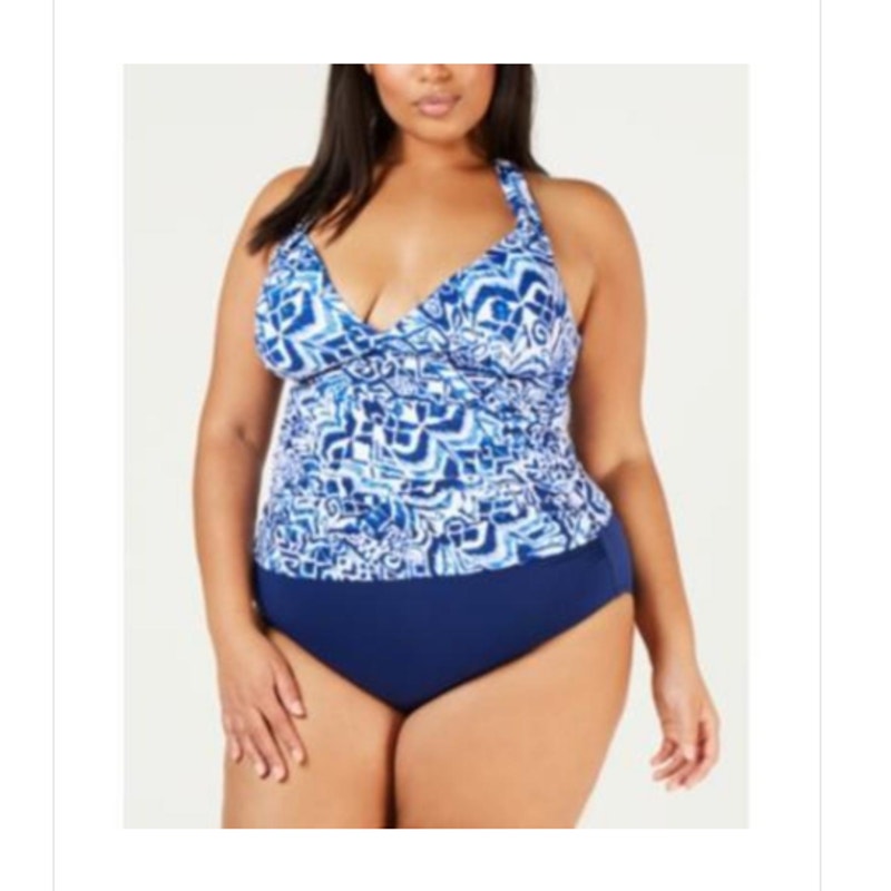 Lauren Ralph Blue Tribal Ikat Halter Tankini Top Size 22W Swimsuit NWT $106