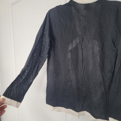 Anne Klein Angled Cardigan Lightweight Black White Trim NEW $109 Womens SMALL