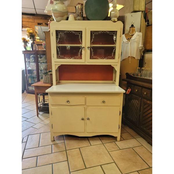 Secondhand Sandies 2 pc. Antique kitchen Hoosier porcelain top cabinet cupboard