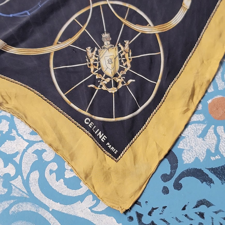 Celine Vintage Silk Scarf Nautical Belt Equestrian Motif 34 Inch FAIR condition