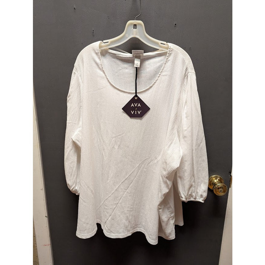Ava & Viv Size 3X  (24W/26W) White Guazy Top Blouse Elasitic Cuff NEW