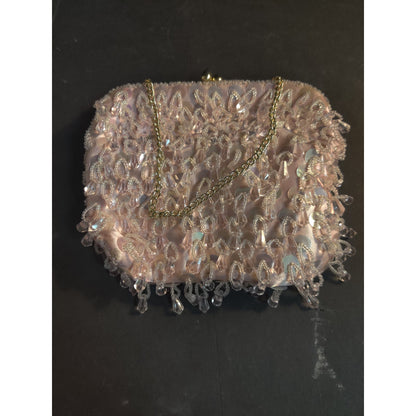 Vintage Pink Sequin Beaded Loop Handbag Party Glamour Y2K Evening Bag