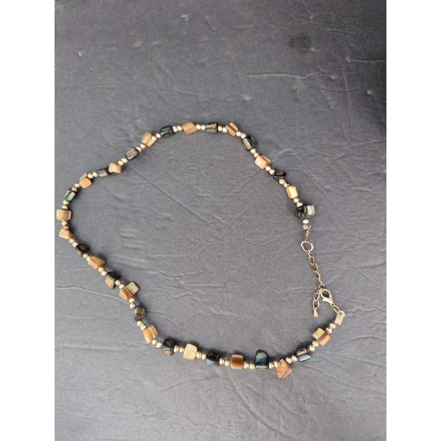 Vintage Earthy Gemstone Bead Gold Tone Bar Station Collar Necklace Boho Chic