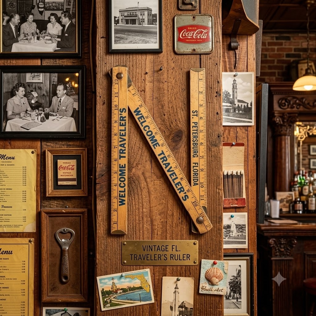 Vintage St Petersburg Florida Welcome Travelers Wooden Folding Ruler Advertising