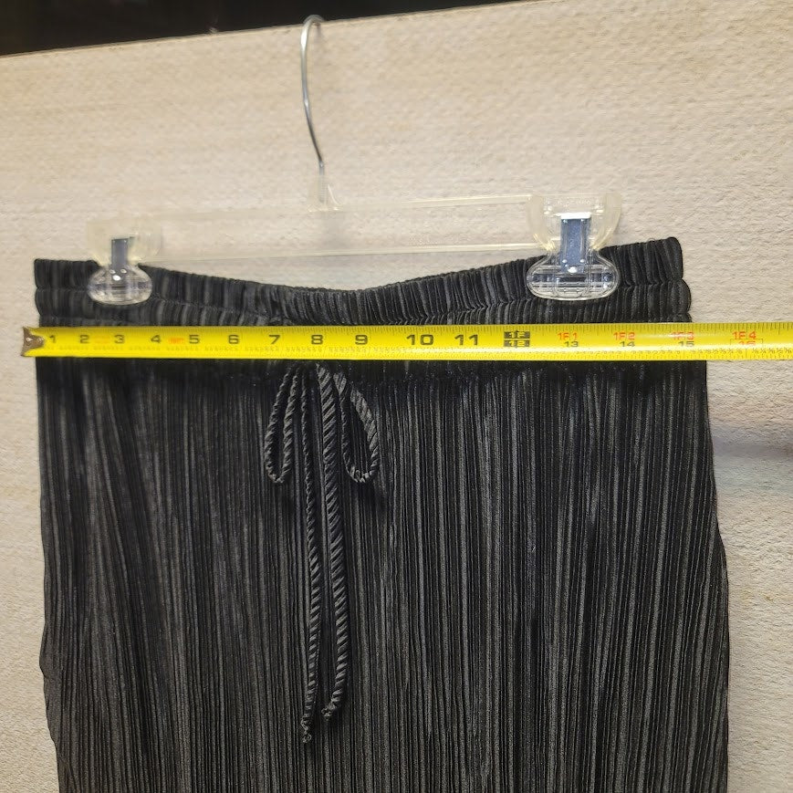 Vintage Cy Fashions Pleated Maxi Skirt Black Elastic Waist Drawstring Large