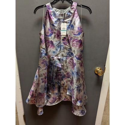 Calvin Klein NEW Sleeveless Size Big Girls Floral Fit Flare 16.5 Violet Dress
