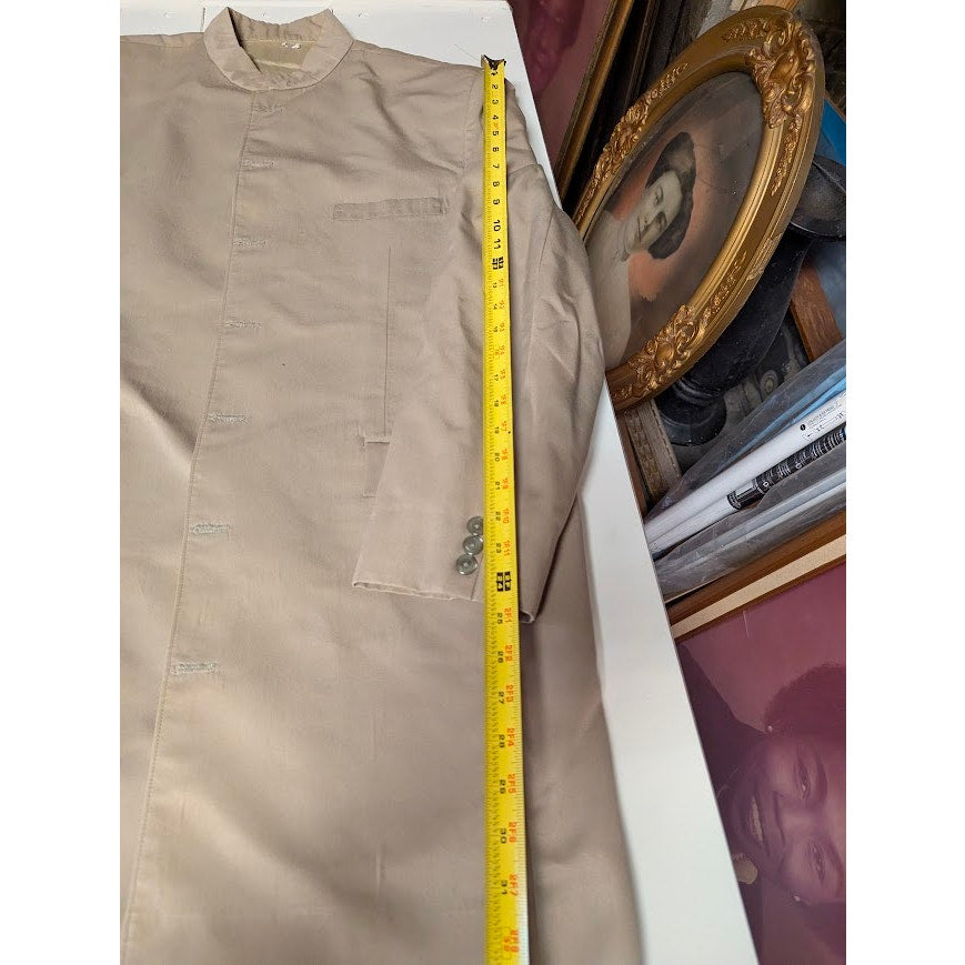 Custom Made Mandarin Collar Long Coat Tan Khaki Structured Minimalist Waistcoat