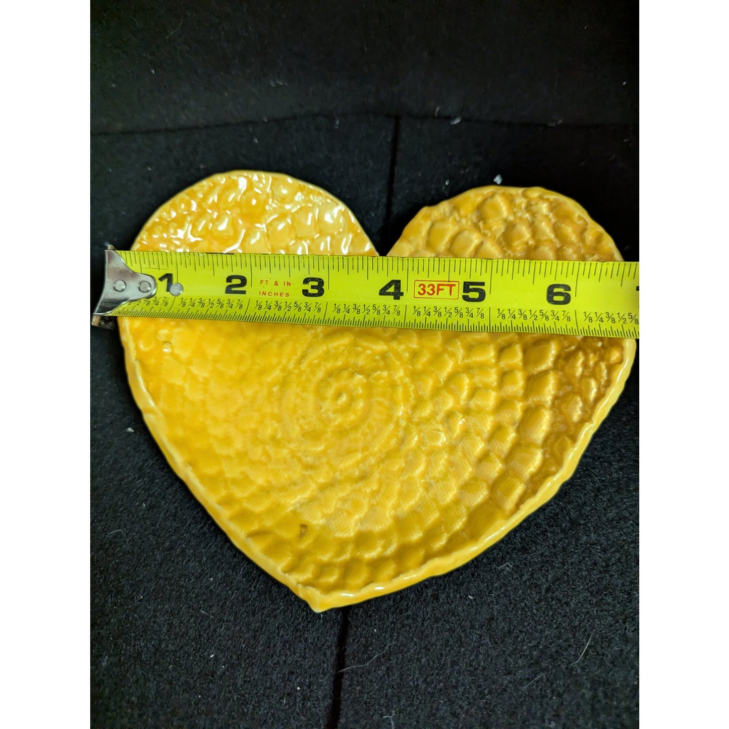 Vintage Bright Yellow Textured Heart-Shaped Ceramic Trinket Dish