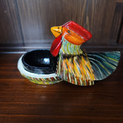 Vintage Handpainted A.M. Baba Rooster Trinket Dish Folk Art