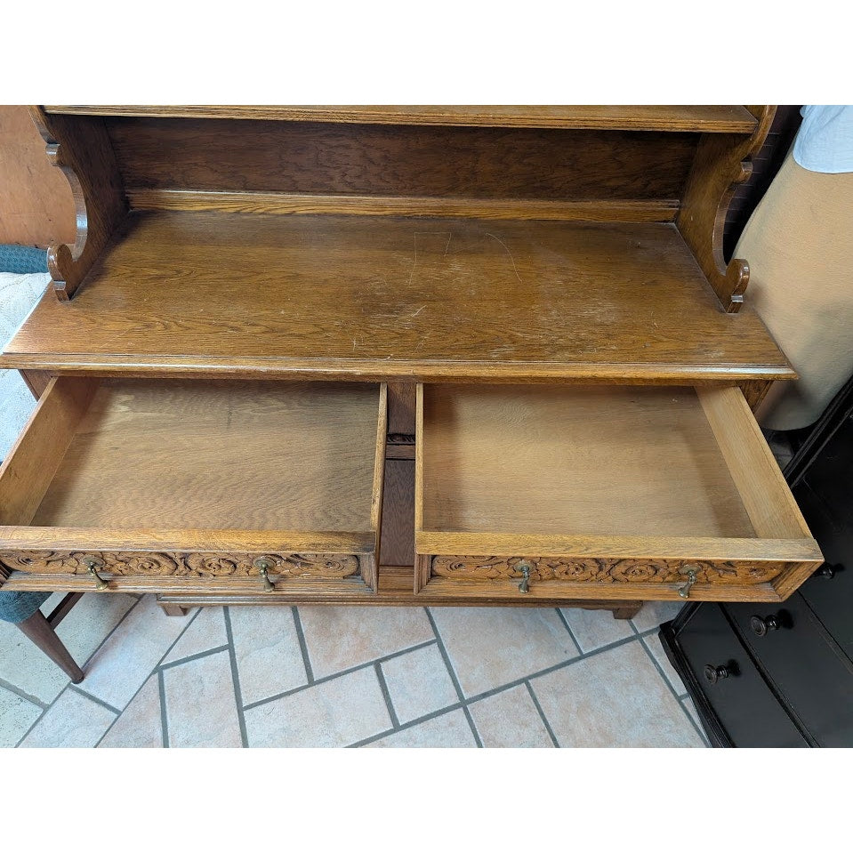 Vintage French Country Carved Wood Hutch China Cabinet Display Buffet Server