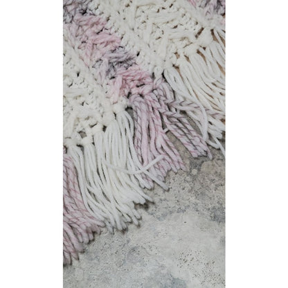 Queen/ Full Bedspread Afghan Handmade Cream Purple Pink 98" x 60" Fishermans Rib