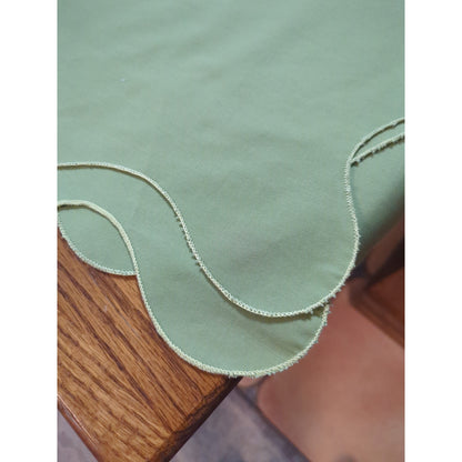 Vintage 1970s Avocado Green Rectangular Tablecloth with Scalloped Edge