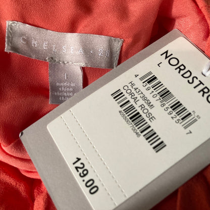 Chelsea 28 Twist Front Midi Dress Large Coral Rose NEW V-Neck Flutter Sleeves
