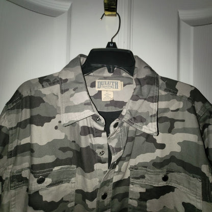 Duluth Trading Co. Men's Lined Shirt Jacket Large Grey Camo Workwear Shacket