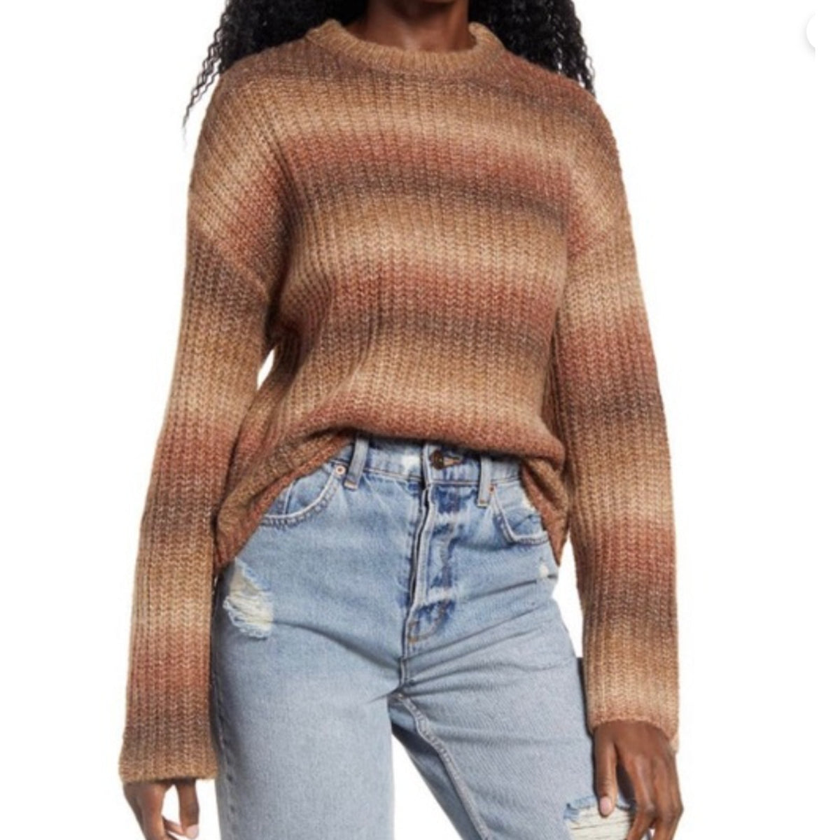 BP. Raisin Space Dye Striped Pullover Sweater Long Sleeve Brown Women's Size XS