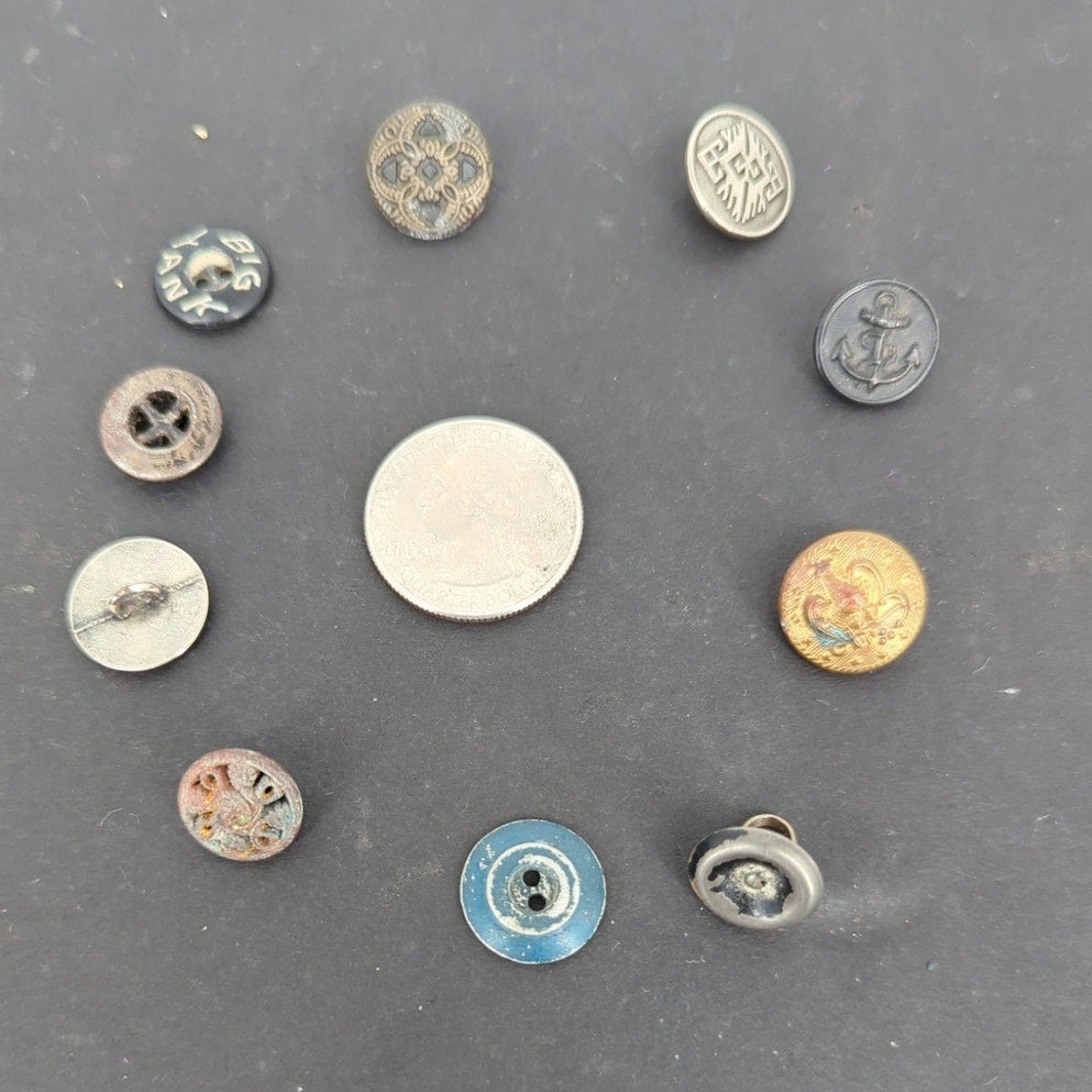 LOT of 10 Antique Vintage Victorian Brass Mixed Materials Buttons ESTATE FIND H