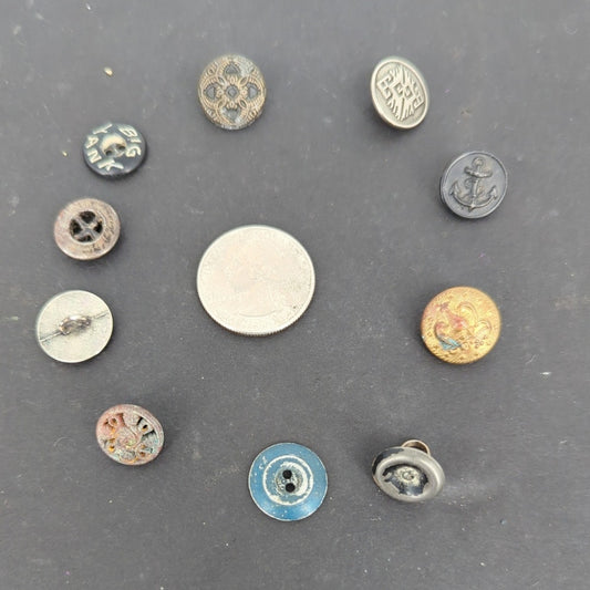 LOT of 10 Antique Vintage Victorian Brass Mixed Materials Buttons ESTATE FIND H