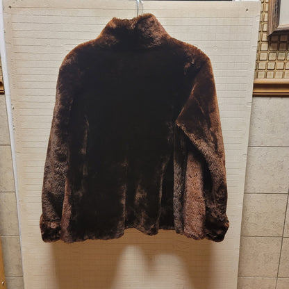 Vintage Mid Century Chocolate Faux Fur Jacket w Cuffed Bell Sleeves Medium/Large