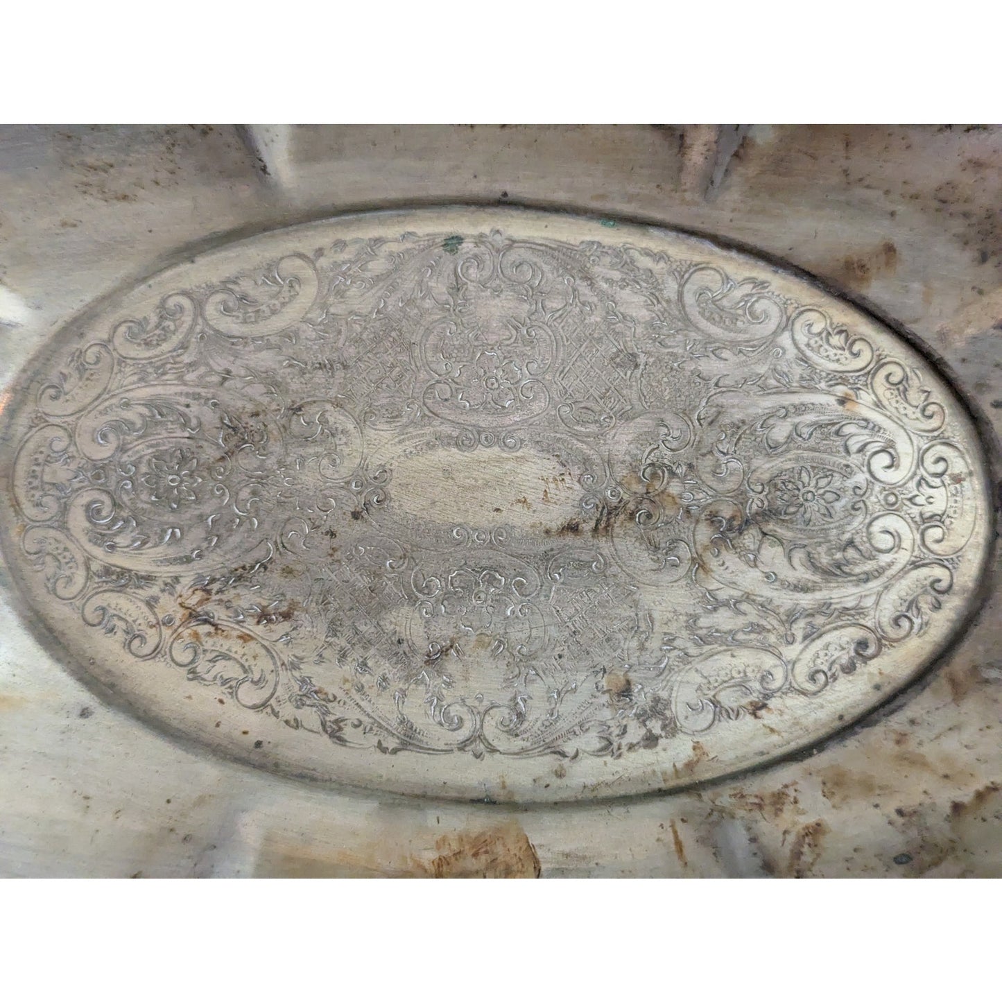 Vintage National Silver Co. Ornate Chased Oval Silverplate Tray